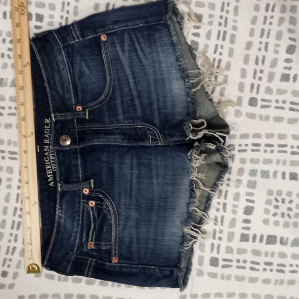 American Eagle Outfitters Dark Blue Distressed Denim Jean Shorts